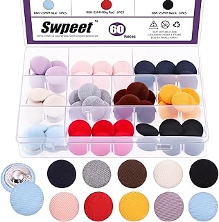 Swpeet 60Pcs 10 Colors 25mm Fabric Cloth Covered with Metal Shank Round Buttons Assortment Kit, Perfect for Bridal Wedding Dress Satin Blouse Prom Dress & Formal Dress