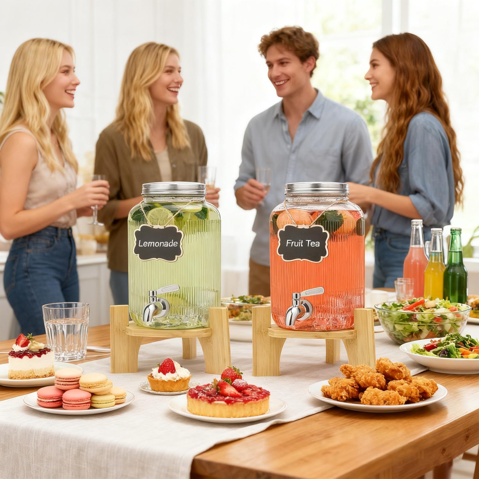 4L Getränkespender aus Glas mit Zapfhahn und Ständer für Partys, Cocktails, Saft