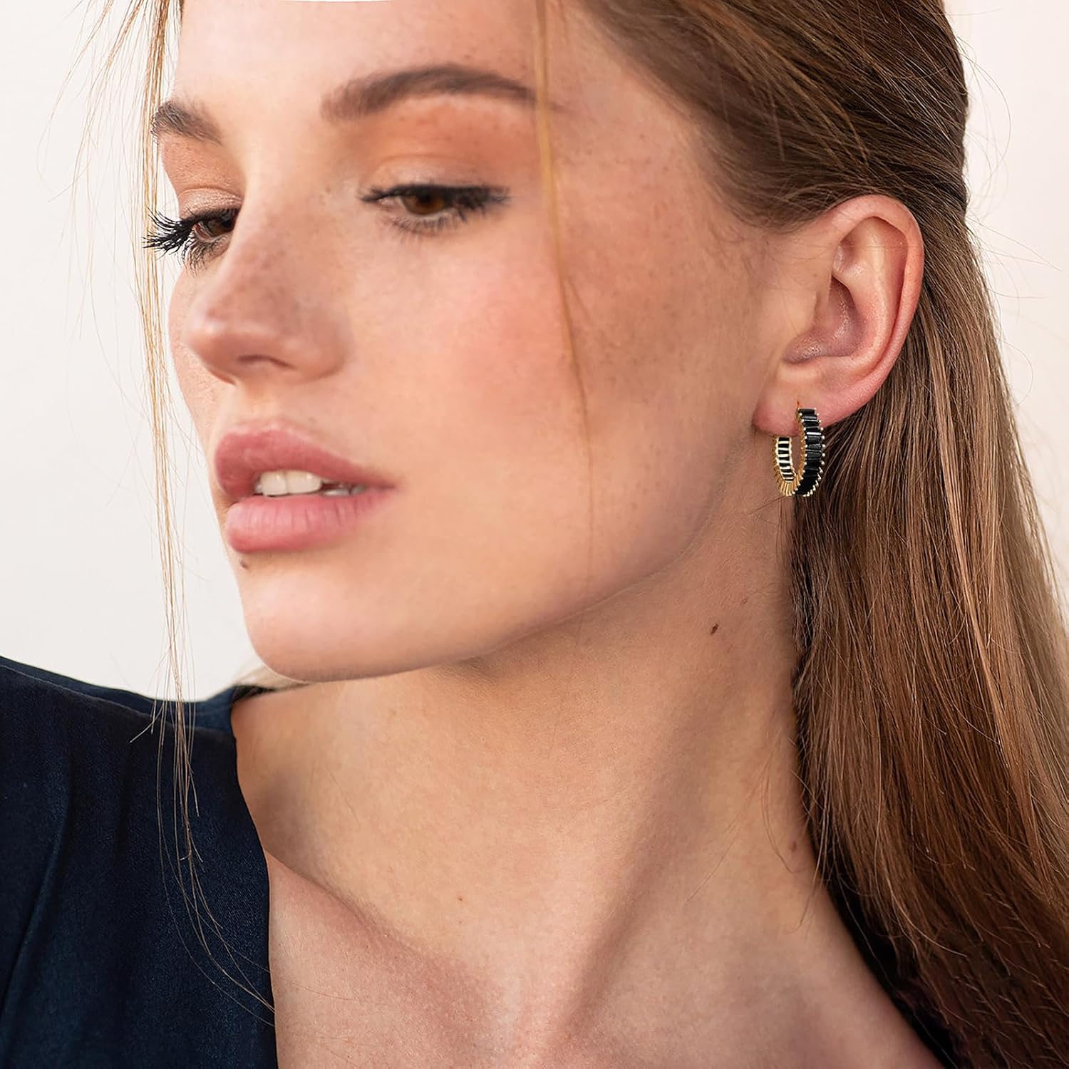 Trendy 14K Gold Plated Hoop Earrings for Women, Chunky Gold/Silver Earrings for Women Cubic Zirconia Baguette Hoop Earrings Heart Hoops Lightweight Hypoallergenic Jewelry,25mm/35mm/40mm/50mm - Image 2