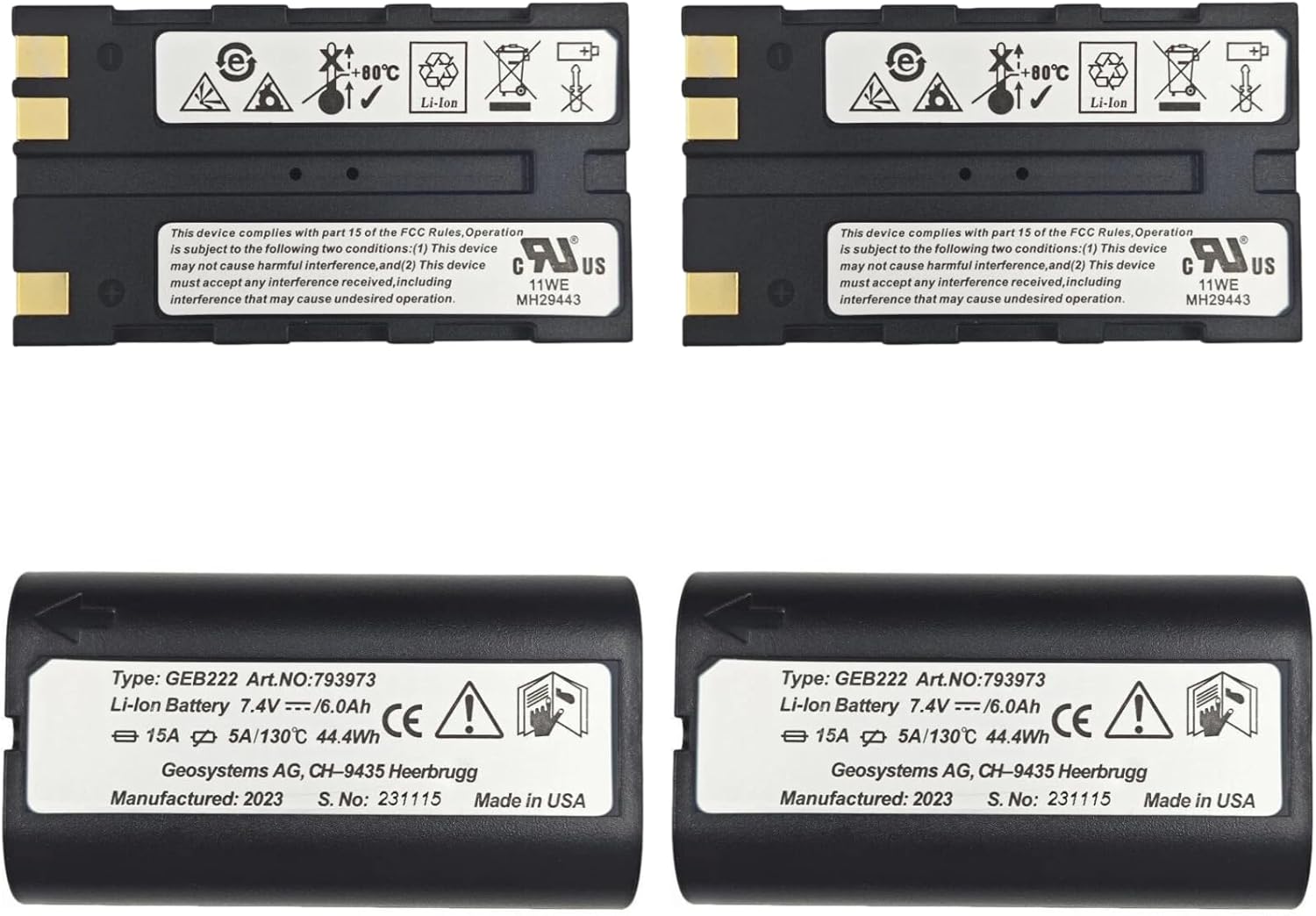 4 Pack GEB222 Battery for Leica TS02 TS06 TS09 ATX1200 GRX1200 GPS1200 Total Station Lithium Battery 6000mAh, 793973