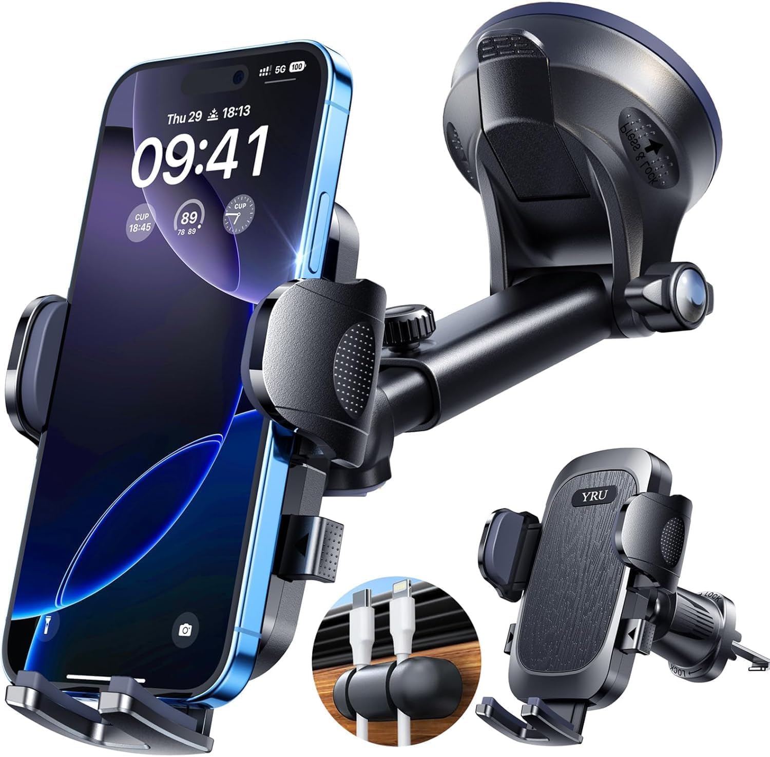 【2025 Military-Grade】Car Phone Holder【Upgraded Strongest Suction & Anti-Shock Clip】360° Rotatable Dashboard/Windshield/Vent Cradles Mount for iPhone 16 Pro Max 15 14 13 Android Trucks, All Vehicles