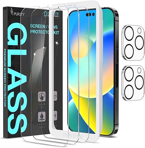Purity Paquete de 3 + 2 diseñados para iPhone 14 Pro Max 2022, paquete de 3 protectores de pantalla + 2 protectores de lente de cámara [vidrio disponible en Yaxa Colombia