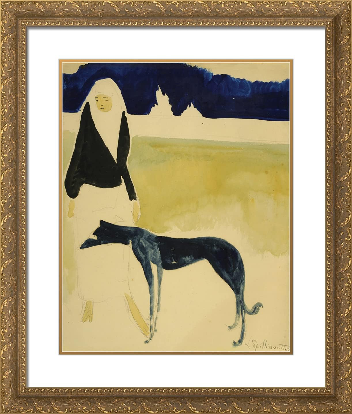 ArtDirect Spilliaert, Leon 20x23 Gold Ornate Framed Art Print with Double Matting Titled: Woman in Lipsy