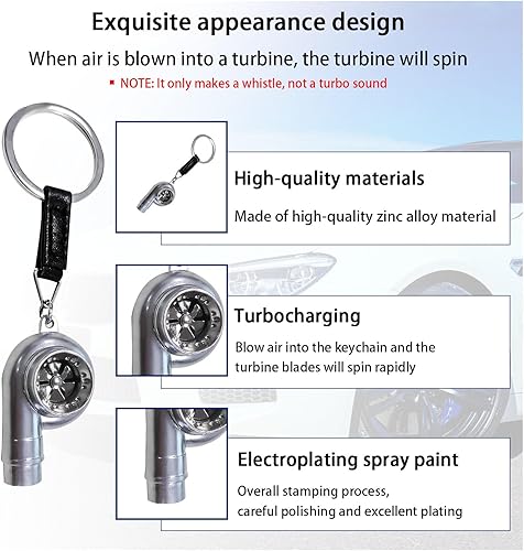 Miniatura 3 de Augeny Llavero turbo de automóvil, llavero de turbocompresor giratorio de metal creativo, llavero universal para decoración de pieza de vehículo