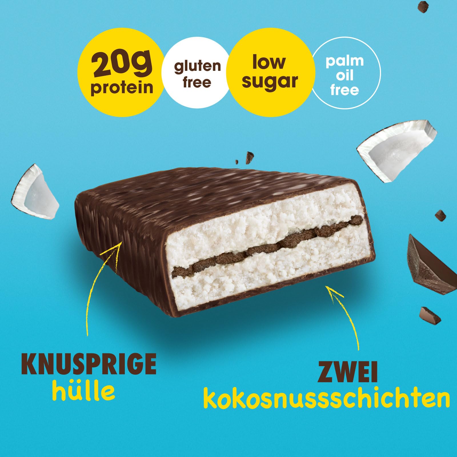 Enervit The Protein Deal Coconut Party – Proteinriegel, Kokos und Zartbitterschokolade, 20 g Protein, 0,2 g Zucker, leckerer und ausgewogener Snack, Glutenfrei, 12 Riegel à 55 g