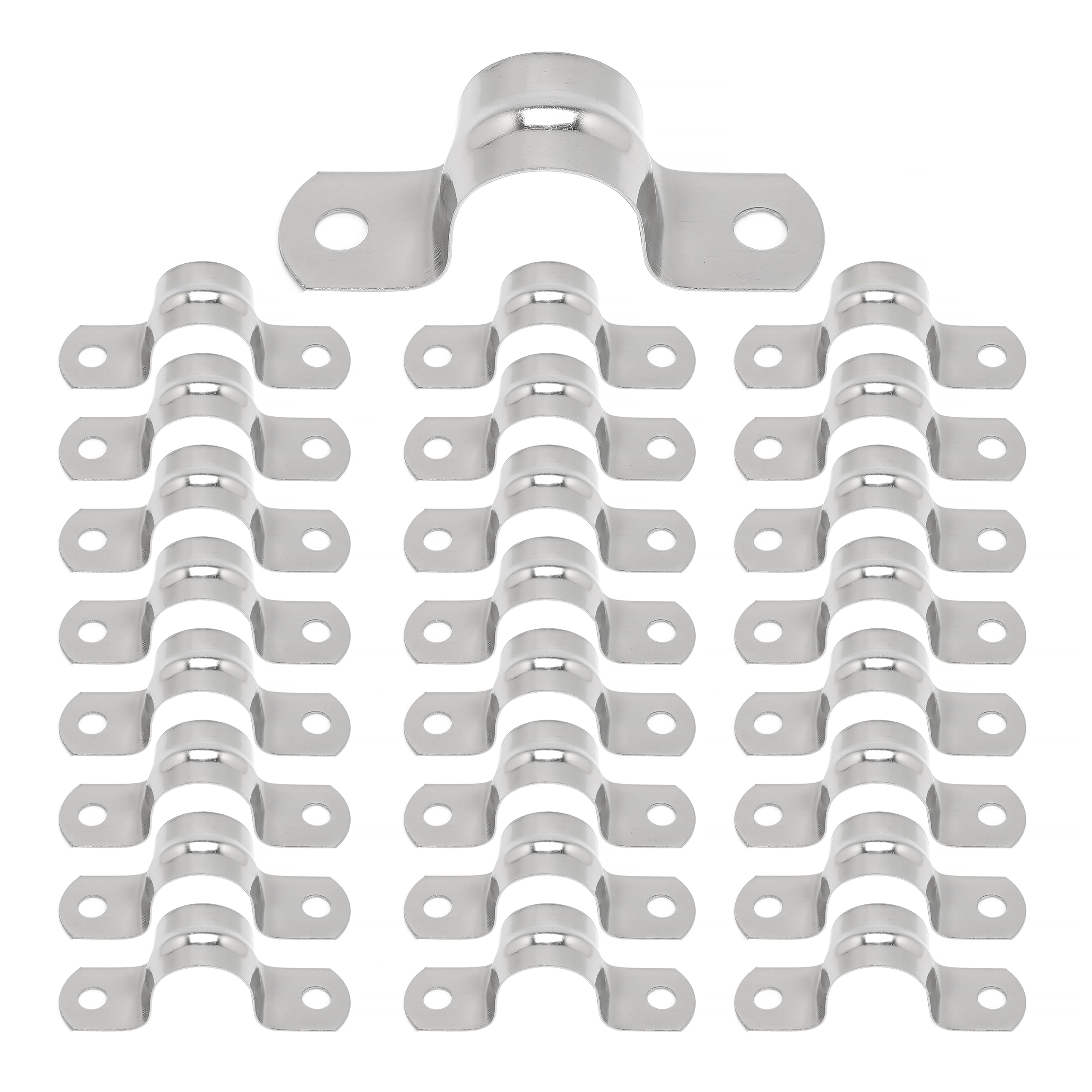 25 PCS M20 304 Stainless Steel Rigid Pipe Strap Two Hole Cable Strap u Bracket Pipe Clamps Heavy Duty Pipe Fasten Holder for Tube, Pipe or Wire Cord Installation (25, 20MM（3/4" ）)