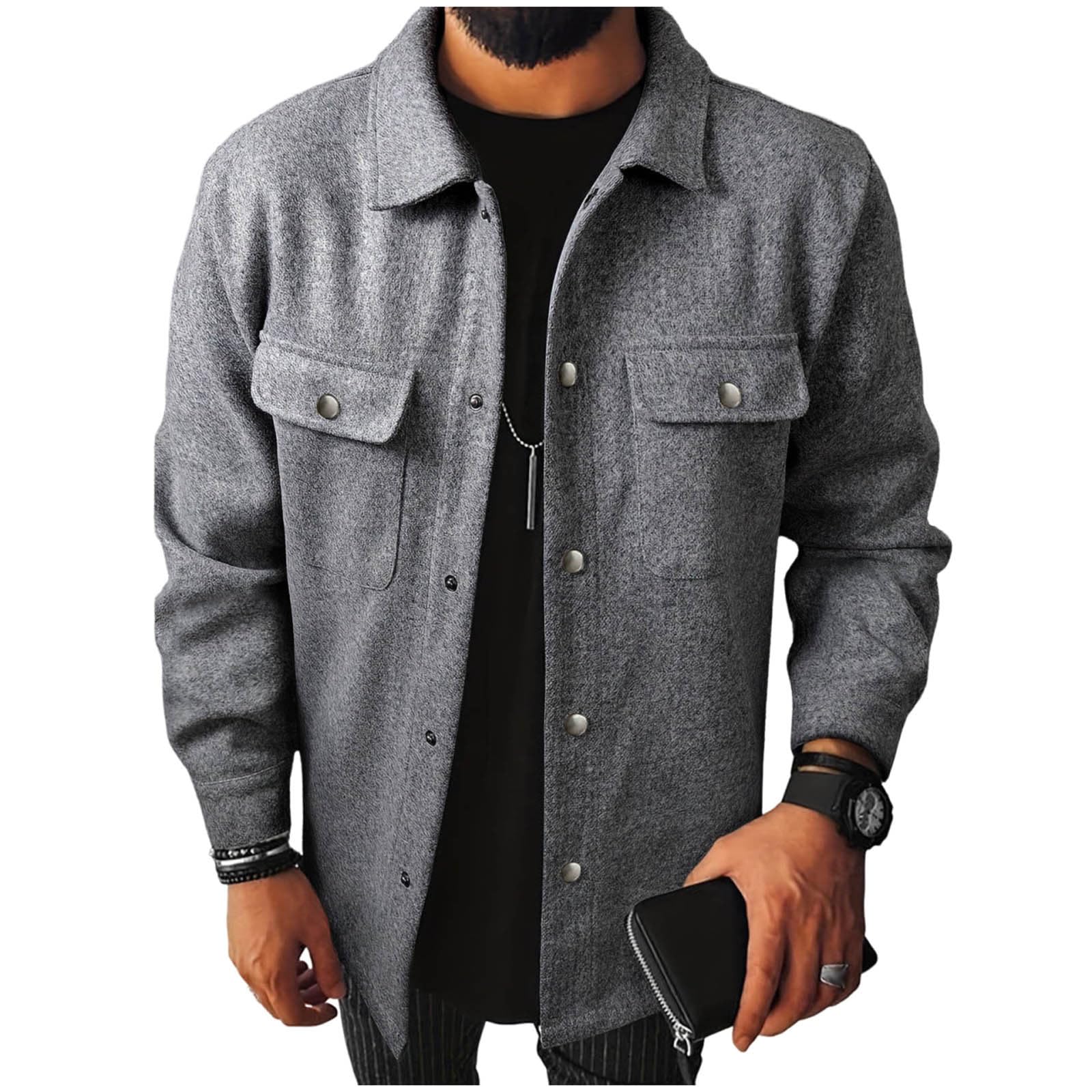 Wollmantel Herren Kurz Mantel Wolle Elegant Winterjacke Mit Brusttaschen Kurzmantel Einfarbige Kurze Wintermantel Winter Jacket Outdoor Fleecejacke Warm Übergangsmantel Freizeit Herbstmantel S-2xl