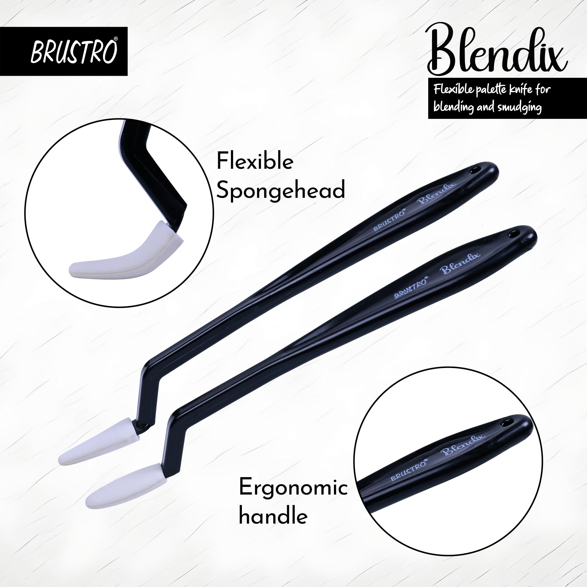 BRUSTRO Blendix Flexible Spongehead Soft Palette Knives | Set of 2 Ergonomic Handles with 10 Triangular & 10 Oval Sponge Blender | Ideal for Blending, Smudging With Graphite, Charcoal, Pastels, Pigment powder etc 1