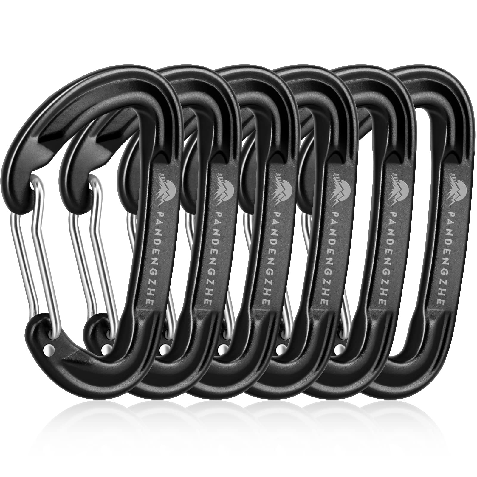 PANDENGZHE 6pcs Small Carabiner Clips, 9KN (2023lbs) Heavy Duty, Lightweight Carabiner for Camping, Hiking, Keychain, Gym, Dog Leash (Black)