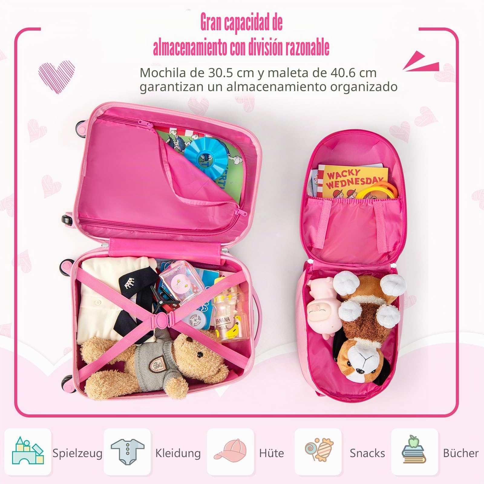 GOPLUS 2 TLG. Maleta Infantil con Mochila para niños, maletín de Viaje para niños Trolly Equipaje