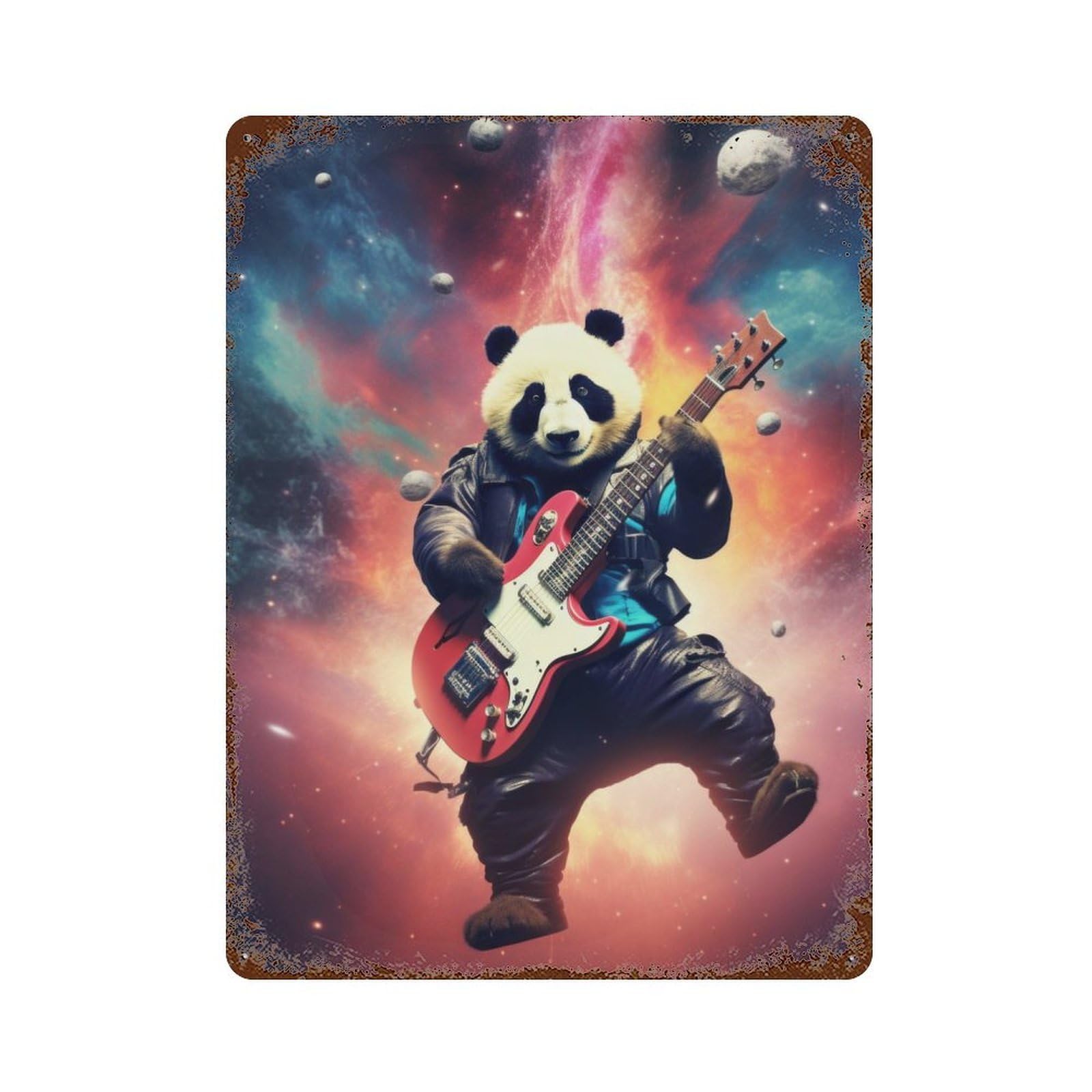 Panda in 60s Rock Album Decorative Tin Sign 15.7"x11.8", for Bistro, Counter And Cafe Decor, Retro Wall Decor