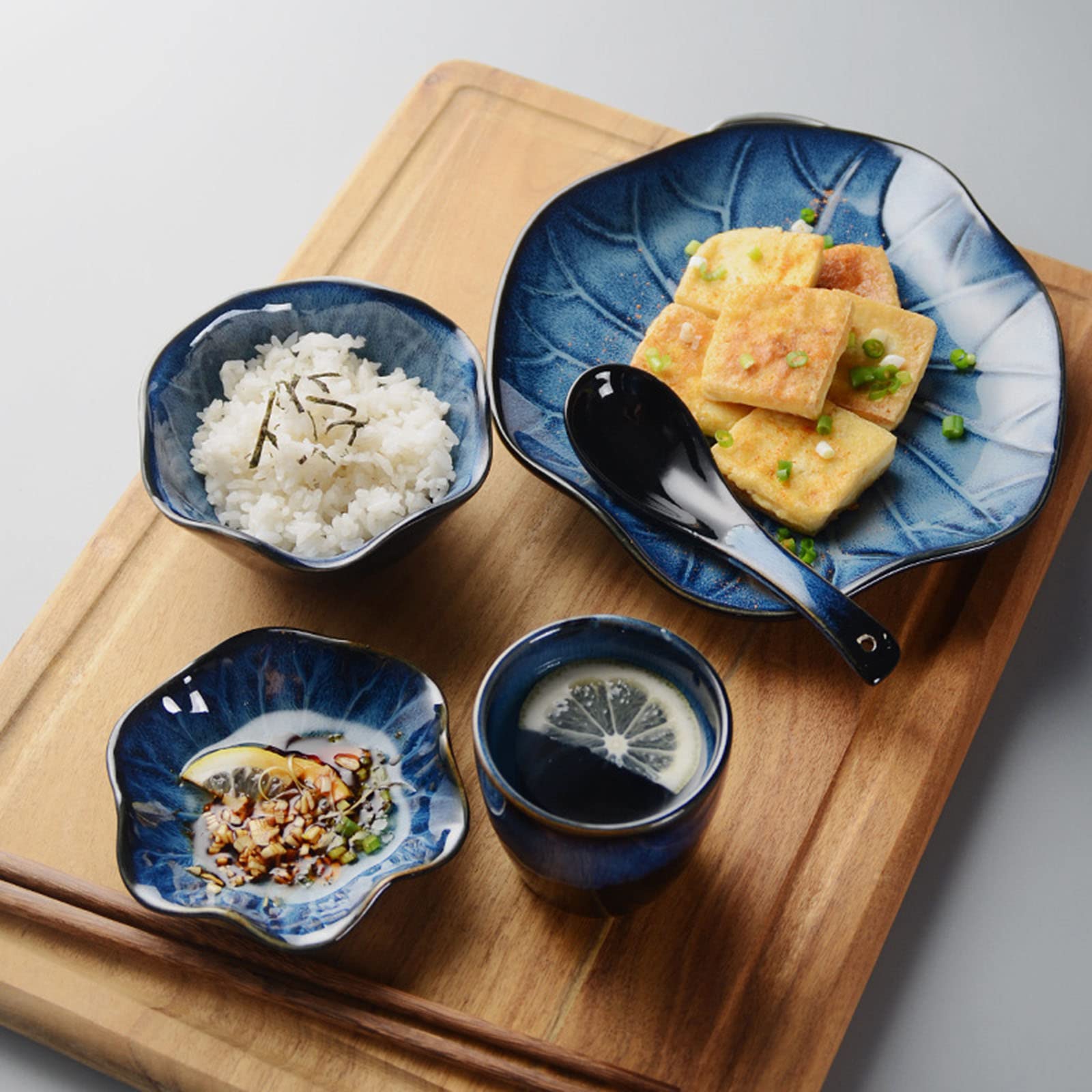Service de Vaisselle rétro Japonais, Ensemble de Couverts en céramique, Assiette créative, Bol de Riz, Petit Plat, cuillère à Soupe, Vaisselle pour 1 Personne