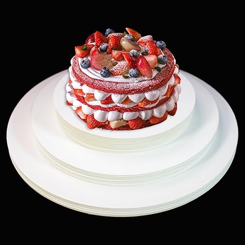 PQ152 - 18 piezas de tablero redondo para tartas de tamaño mixto blanco de 6, 8 y 10 pulgadas, base de cartón desechable para decoración de pasteles