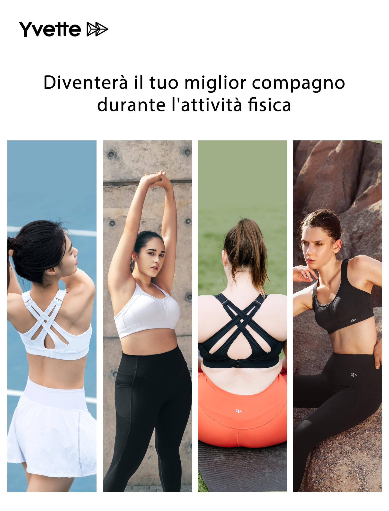 Yvette Reggiseno Sportivo Cinghie Regolabili Forte Sostegno Spalline Incrociate sul Retro Plus per Ginnastica Corsa Jogging Yoga
