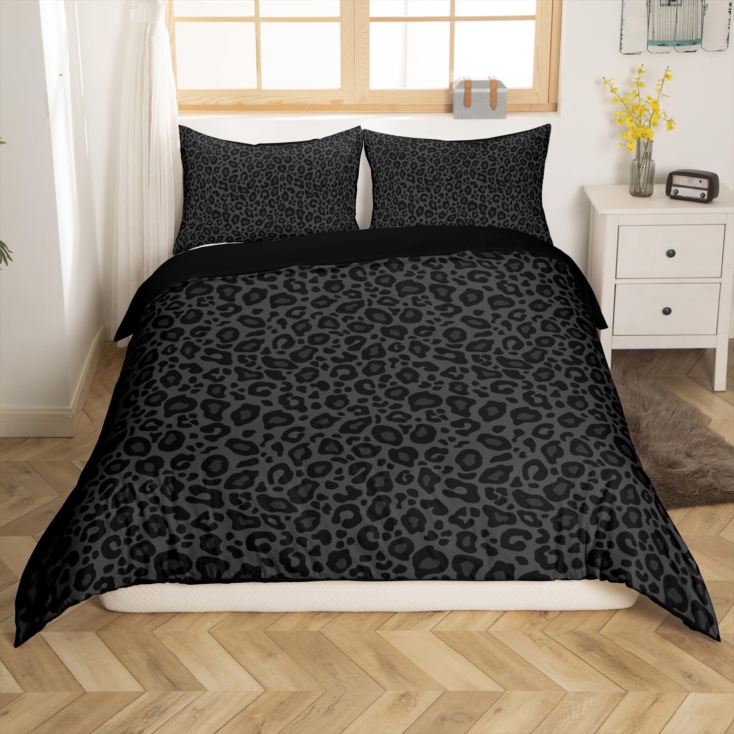 Gray Leopard Print Duvet Cover King Size,African Cheetah Wildlife Comforter Cover for Adults Kids Bedroom Decor,Wild Animal Skin Decorative Bedding Set 2 Pillowcases,No Comforter - Image 4