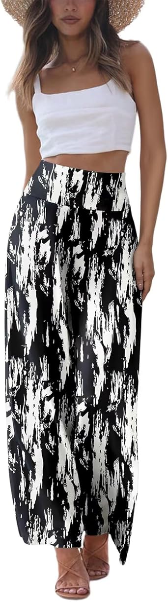JZC Women's Palazzo Lounge Pants Stretchy Wide Leg Casual Pants Comfy High Waist Flowy Pants S-3XL