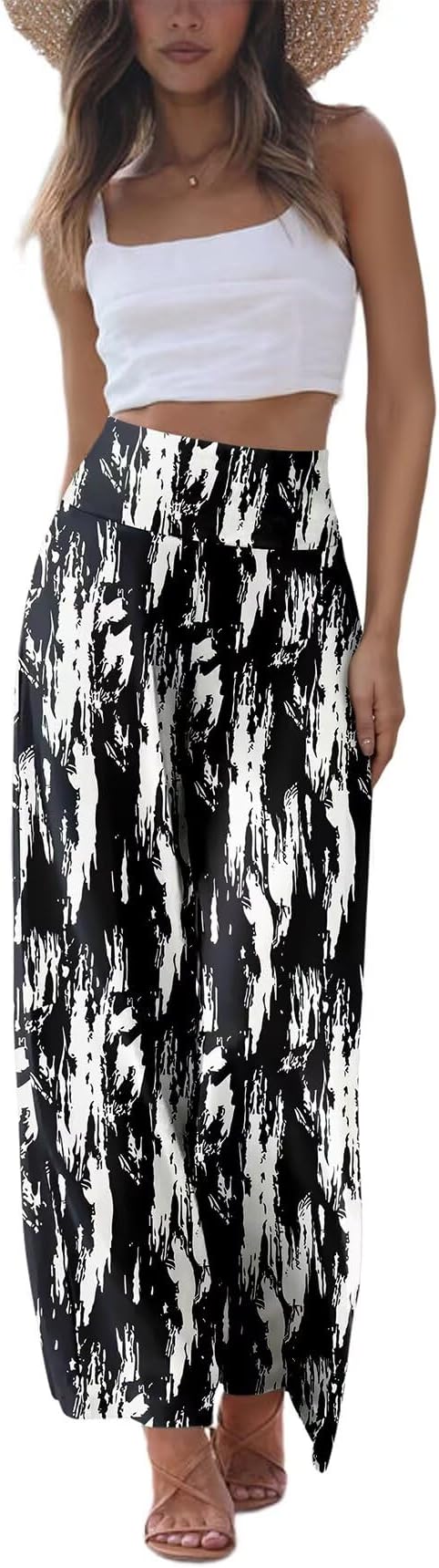 JZC Women's Palazzo Lounge Pants Stretchy Wide Leg Casual Pants Comfy High Waist Flowy Pants S-3XL