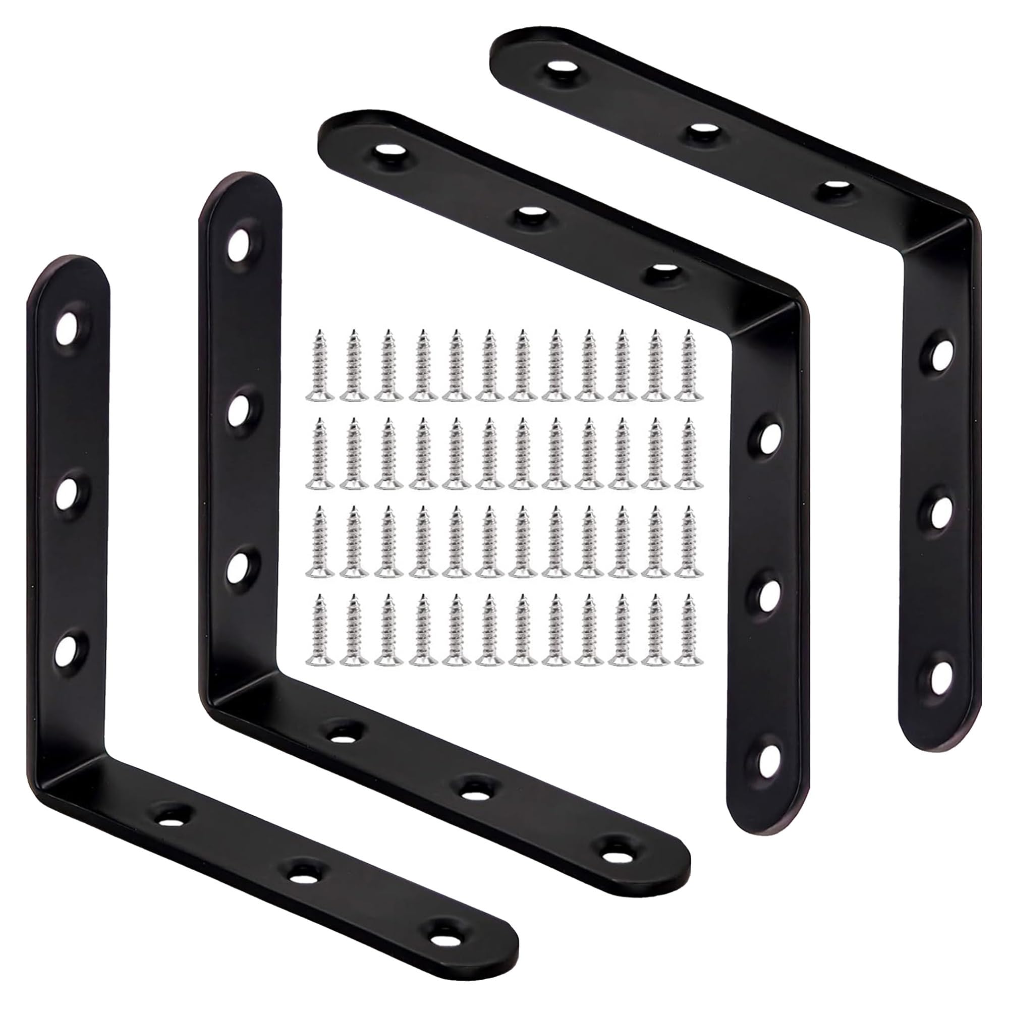 Squadrette Angolari Giunto ad angolo retto con staffa a L nera da 90 gradi 100x100 mm for mobili in legno e supporto for mensole(8pcs-48screws)