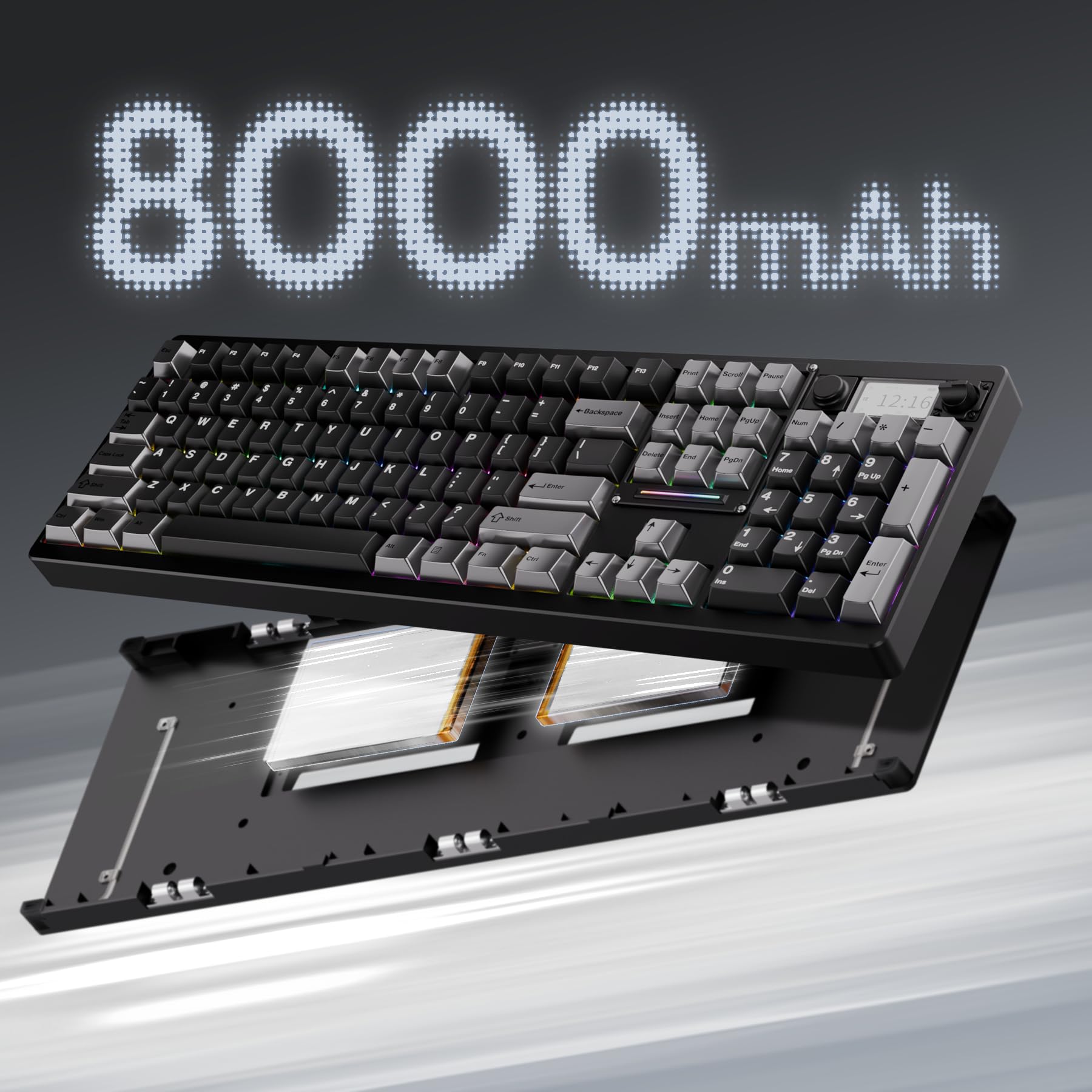 OOCTPK Chilkey ND104 Tastiera Meccanica Wireless Gaming con Schermo LCD, 104% Hot Swap Tastiera Personalizzata con Manopola, Retroilluminazione RGB, Bluetooth 5.4/2.4GHz/USB-C, Full-Aluminum, Supporto