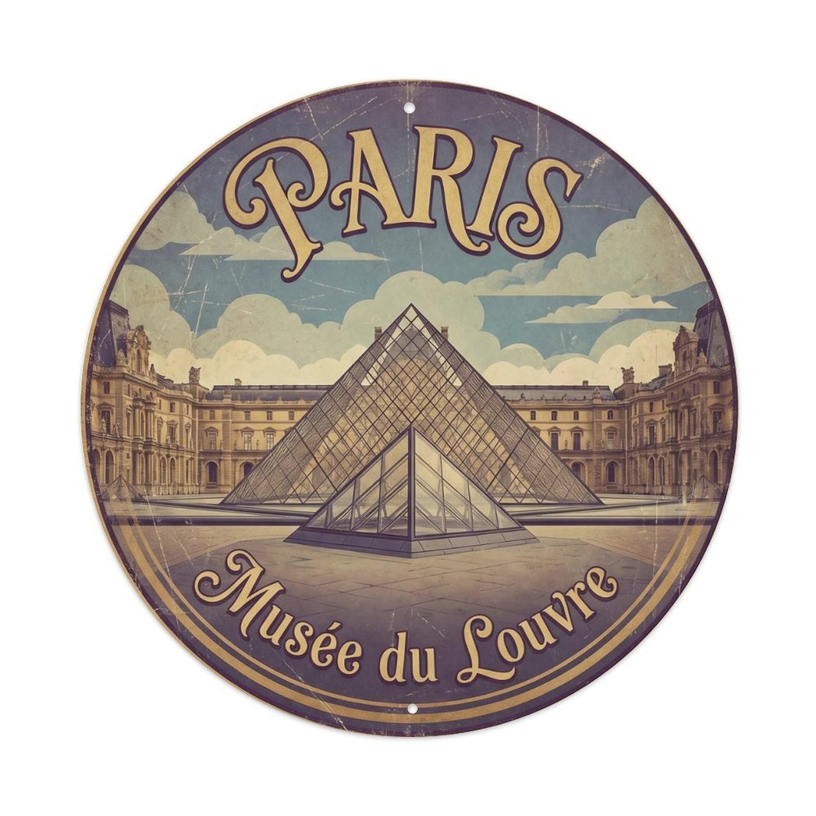 Vintage Travel Parisian Louvre Museum Metal Tin Sign