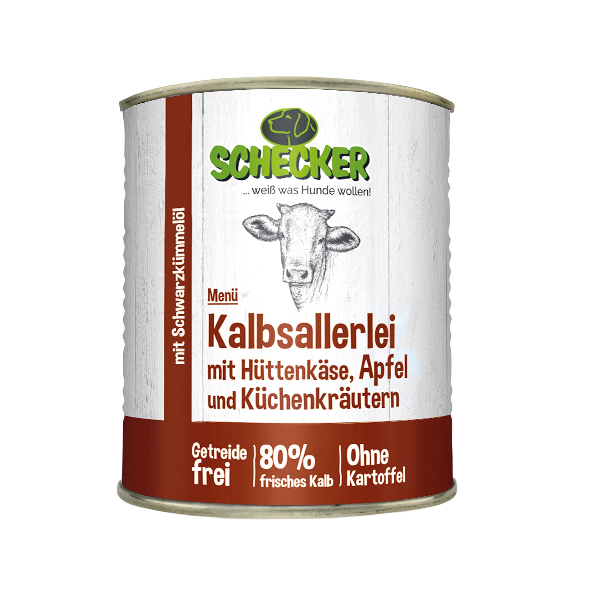 Nassfutter Kalbsallerlei mit Hüttenkäse, Apfel, Kräuter (820g (12er Pack)) | Ohne Getreide, und künstliche Zusatzstoffe