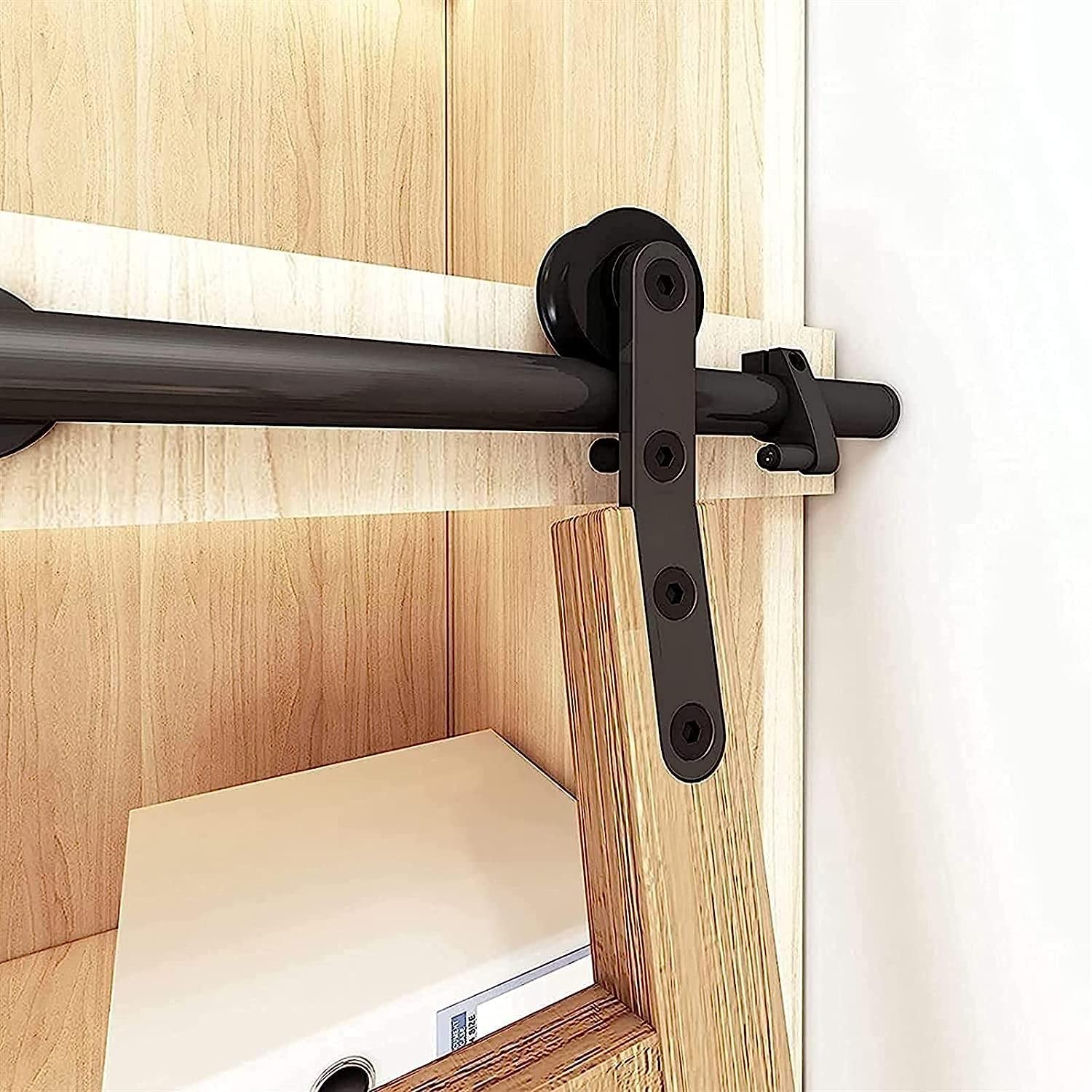 Rolling Ladder Hardware Library Kit di ferramenta per Scala Scorrevole, Hardware per Scala di rotolamento in Acciaio Nero, Home Office Library Kit di binari scorrevoli in Stile fienile (con
