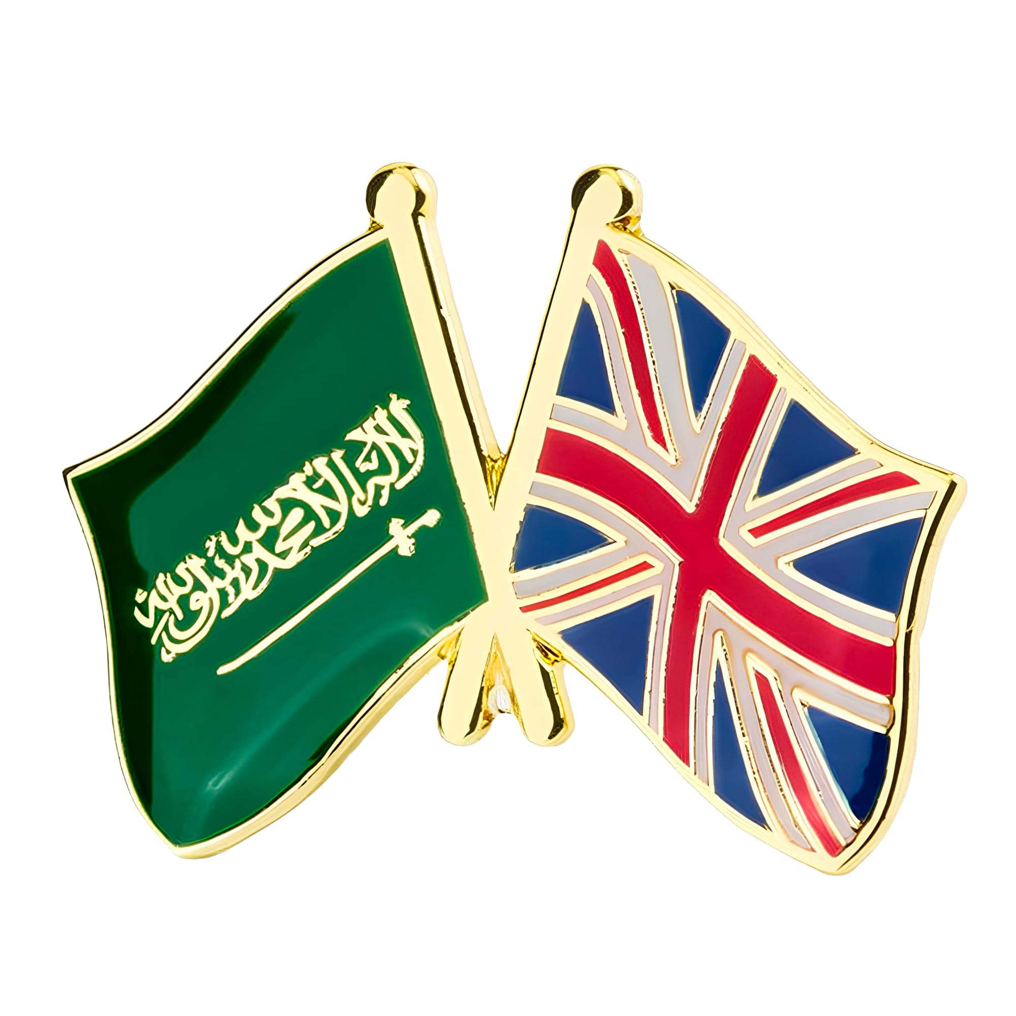Kingdom of Saudi Arabia & Union Jack UK National Flag Metal Enamel Pin Badge – Friendship Lapel Brooch 1.9 x 2.4 cm – Diplomatic and Cultural Unity Symbol
