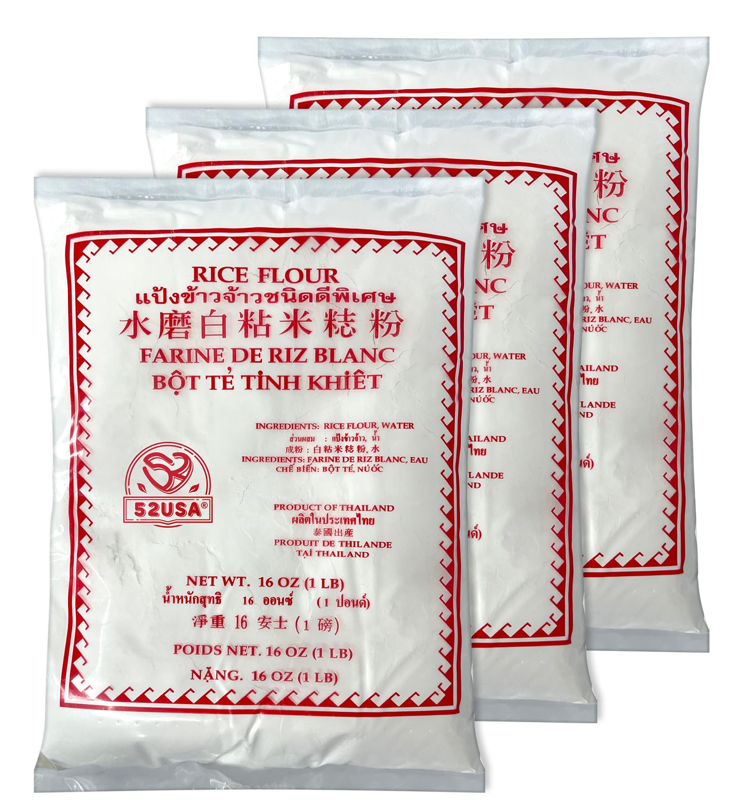 52USA Thai Rice Flour 48 Ounce (Basic), 1 Pound (Pack of 3), Rice Flour for Baking or Cooking, Product of Thailand, All Natural White Rice Flour, Vegan