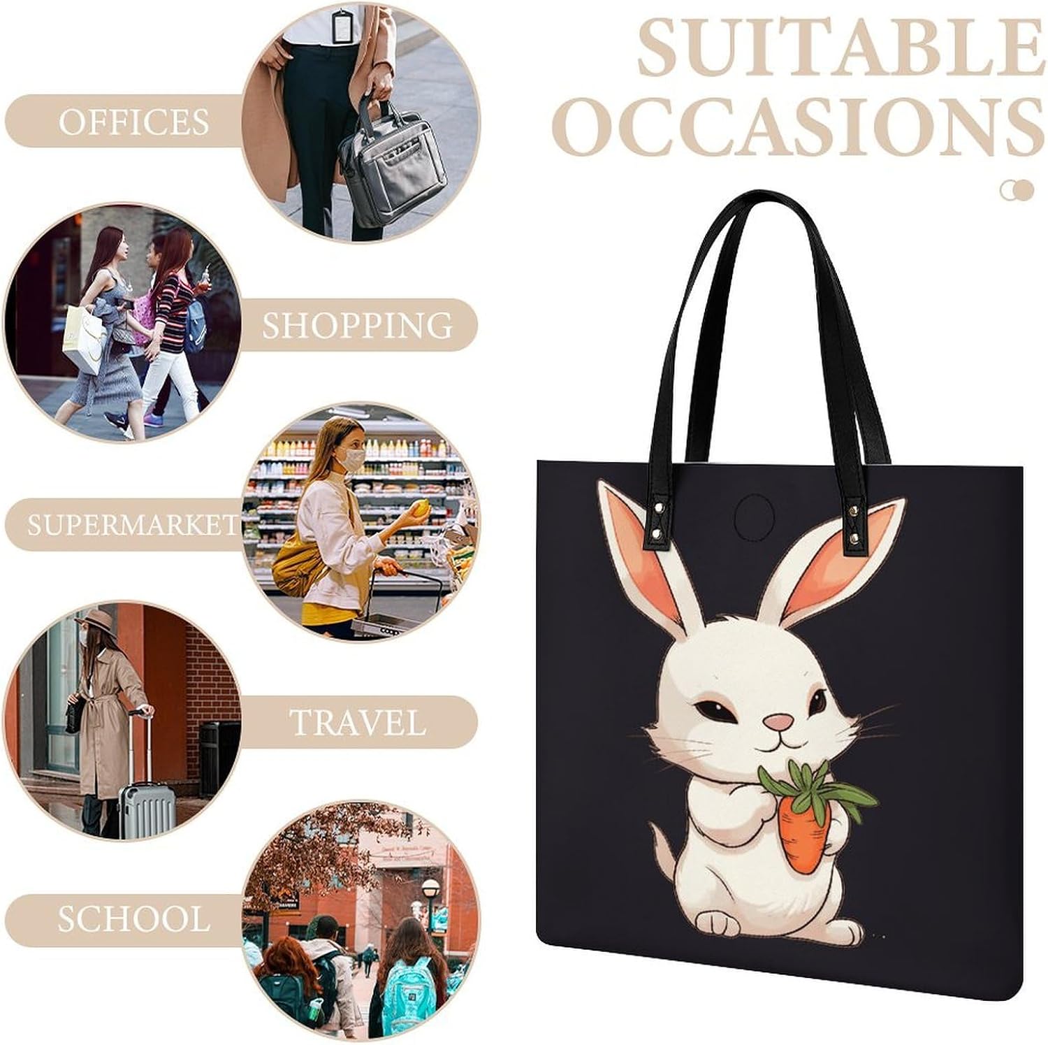 Cute Bunny Holding Carrot Handbags Large Capacity, Tote Bag Stylish Slouchy, Shoulder Bags for Work Beach Travel And Shopping Grocery.