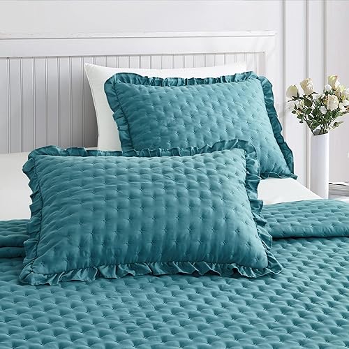 Miniatura 3 de CHIXIN Colcha con falda con volantes, tamaño California King, caída de 30 pulgadas de largo, estilo Shabby Chic, funda de cama ligera, juego de 3