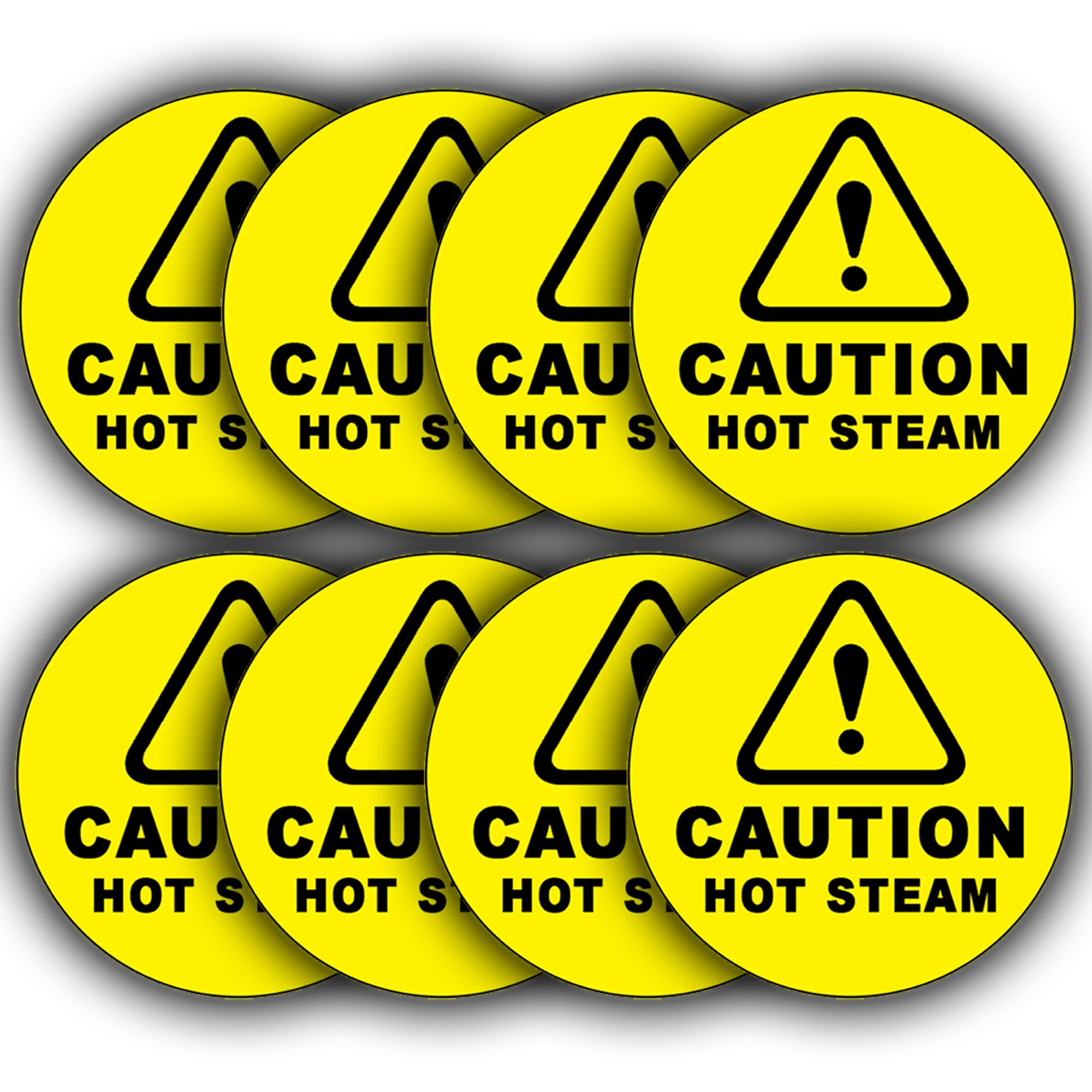 8 Pack - Caution Hot Steam Stickers Labels - Waterproof Vinyl Safety Decals 50mm x 50mm