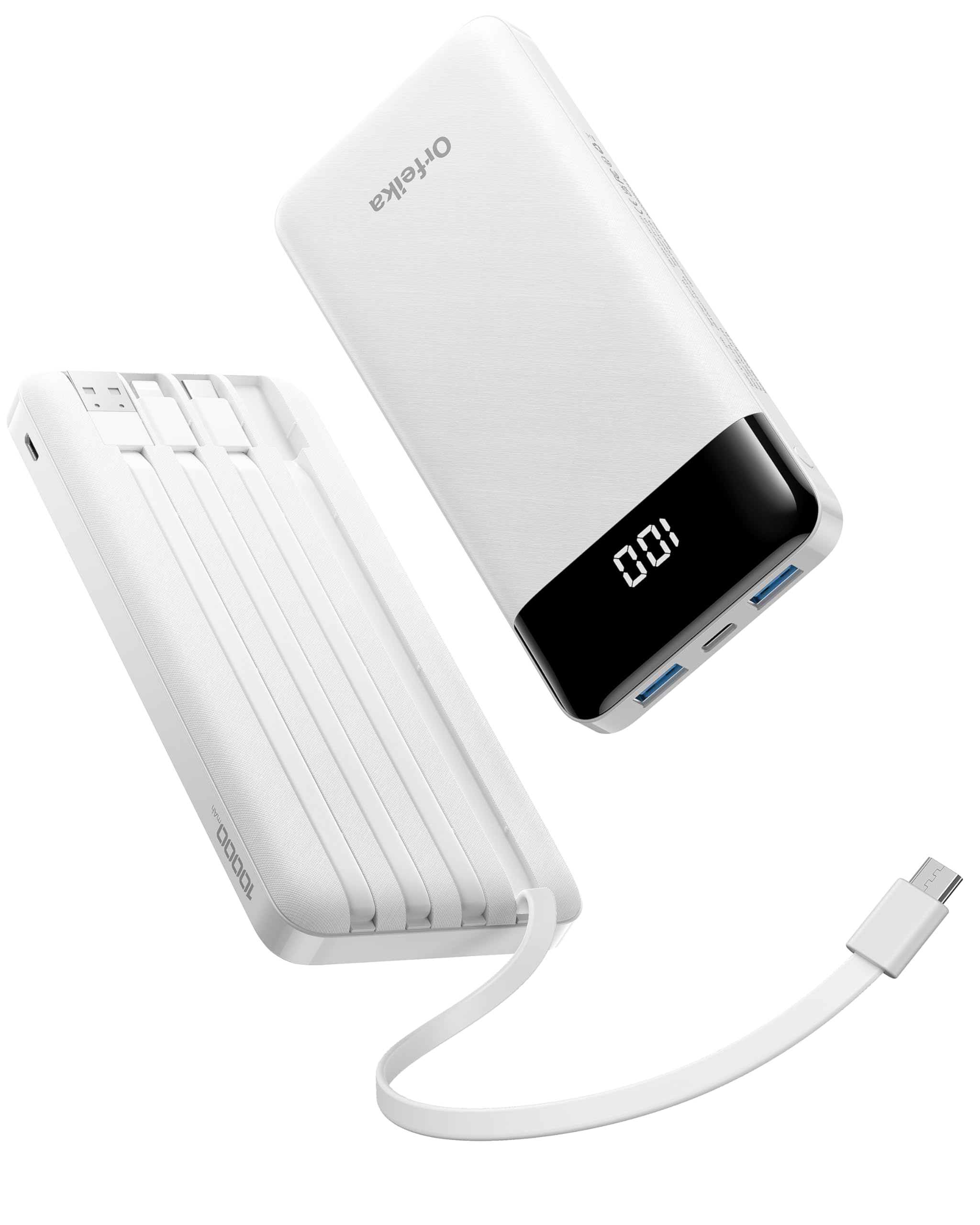 10000mAh Power Bank with Built-in Cables & LED Display | 6 Outputs 3 Inputs Portable Charger,USB-C Battery Pack Compatible with iPhone, Samsung Galaxy, Google Pixel, iPad & More