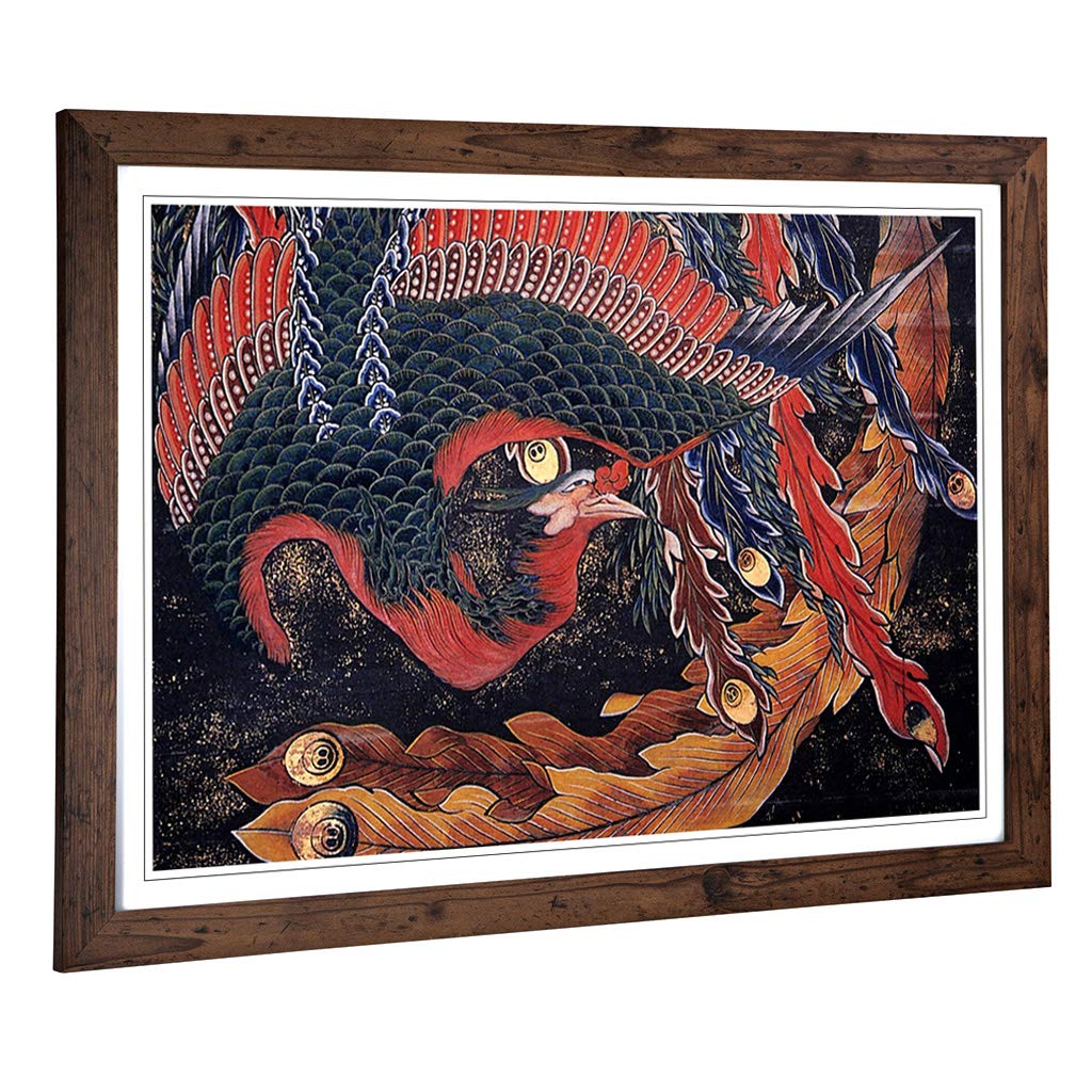 Big Box Art Framed Print of Hokusai Phoenix Katsushika HokusaiJapanese Oriental Design | Wall Art Picture| Home Decor for Living Room, Bedroom, Office, Walnut, A2 / 24.5x18 Inch / 62x45cm