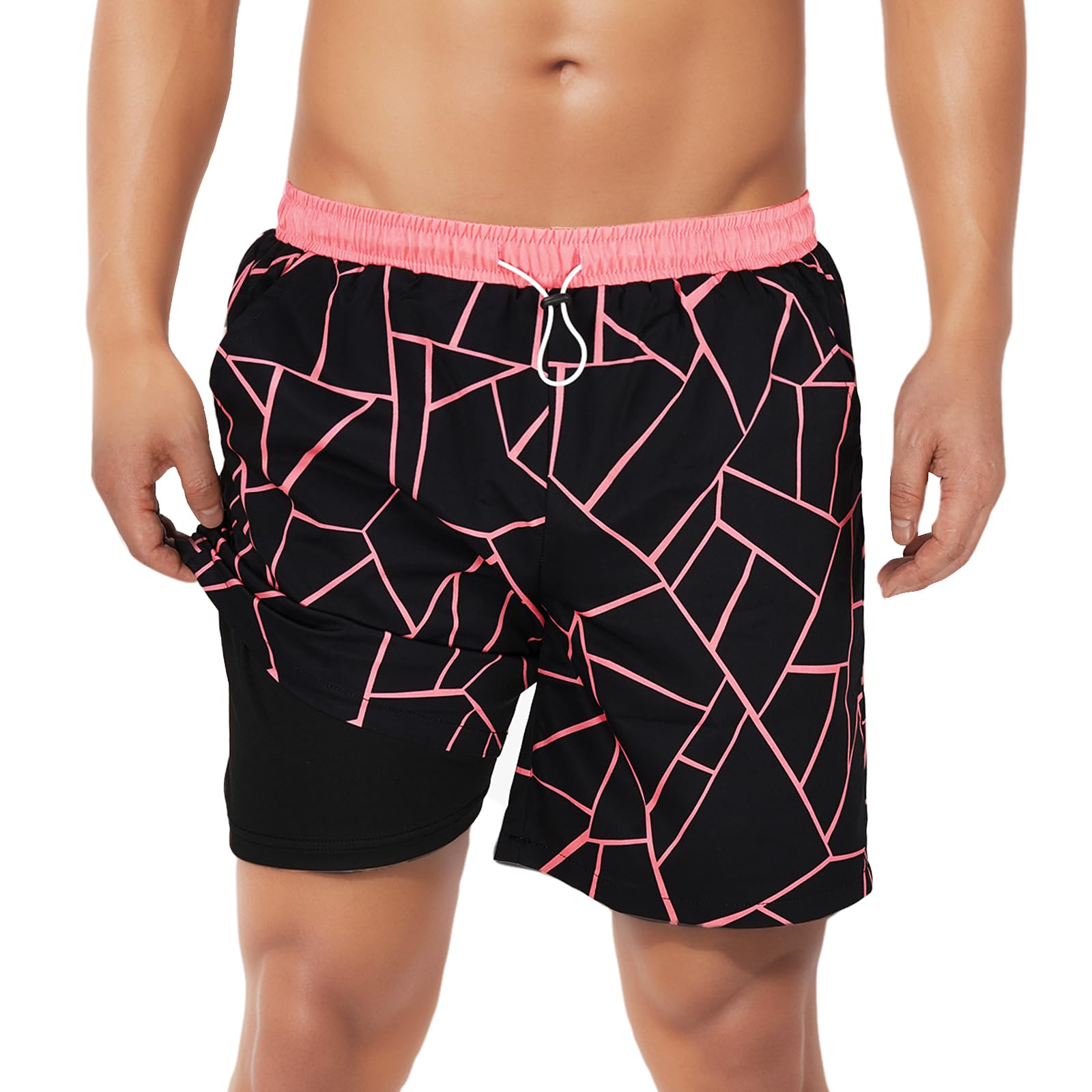 OwntopMen's Swim Trunks Swimming Shorts, Quick Dry Board Shorts, UV 50+ Sun Protection Beach Shorts with Compression Liner and Pockets