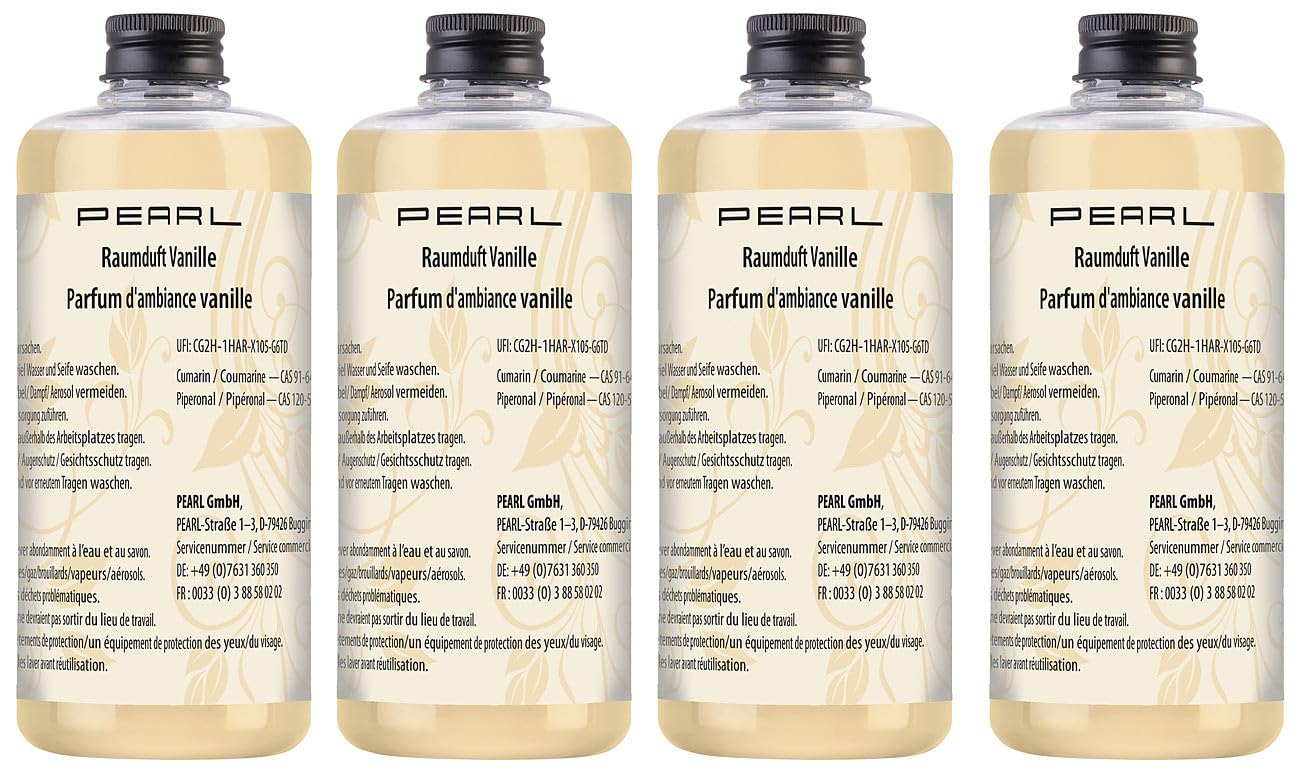 PEARL Raumduft Nachfüllset: 4er-Set Raumduft-Nachfüllflaschen, Vanille-Duft, 500 ml (Raum-Duftflasche Nachfüllung, Raumdüftr Diffuseren Nachfüllen)