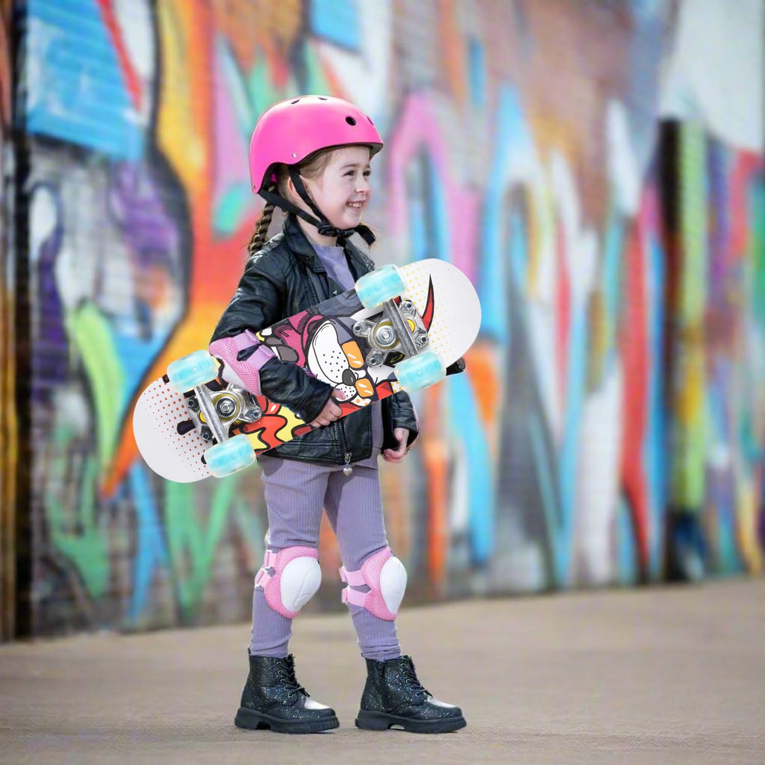 ERNAN Skateboard Completo per Principianti. Skateboard completo da 17 * 5 pollici. Double Kick Deck Concavo con 7 strati per ragazzi, ragazze (puppy)