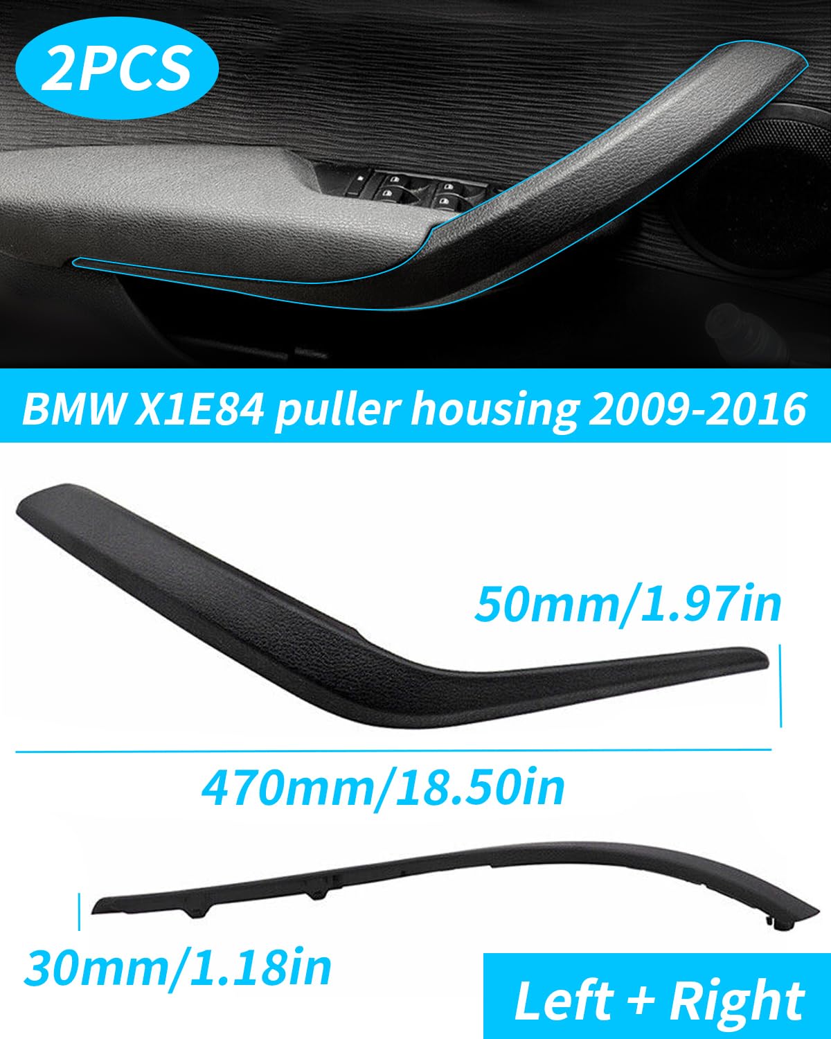 X1 E84 - Cubierta para manija de puerta (2 unidades, lado izquierdo y derecho, cubierta de manija interior compatible con BMW X1 E84 2009-2015, 51412991775#51412991776 (negro mate)