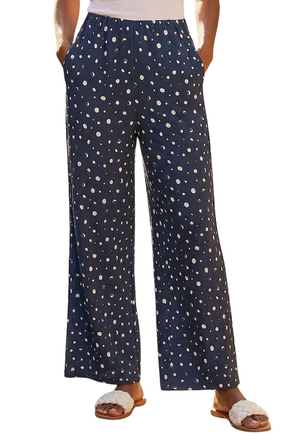 Roman Women's Navy Petite Textured Stretch Trouser In | Size: 12