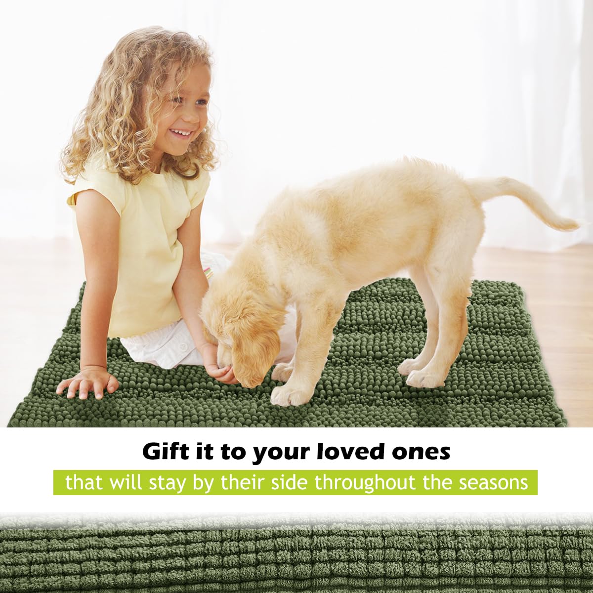KGORGE Tapis de bain doux et antidérapant pour salle de bain - Confortable à poils longs - En chenille épaisse - Absorbant l'eau - Séchage rapide - Vert sauge - 152,4 x 61 cm