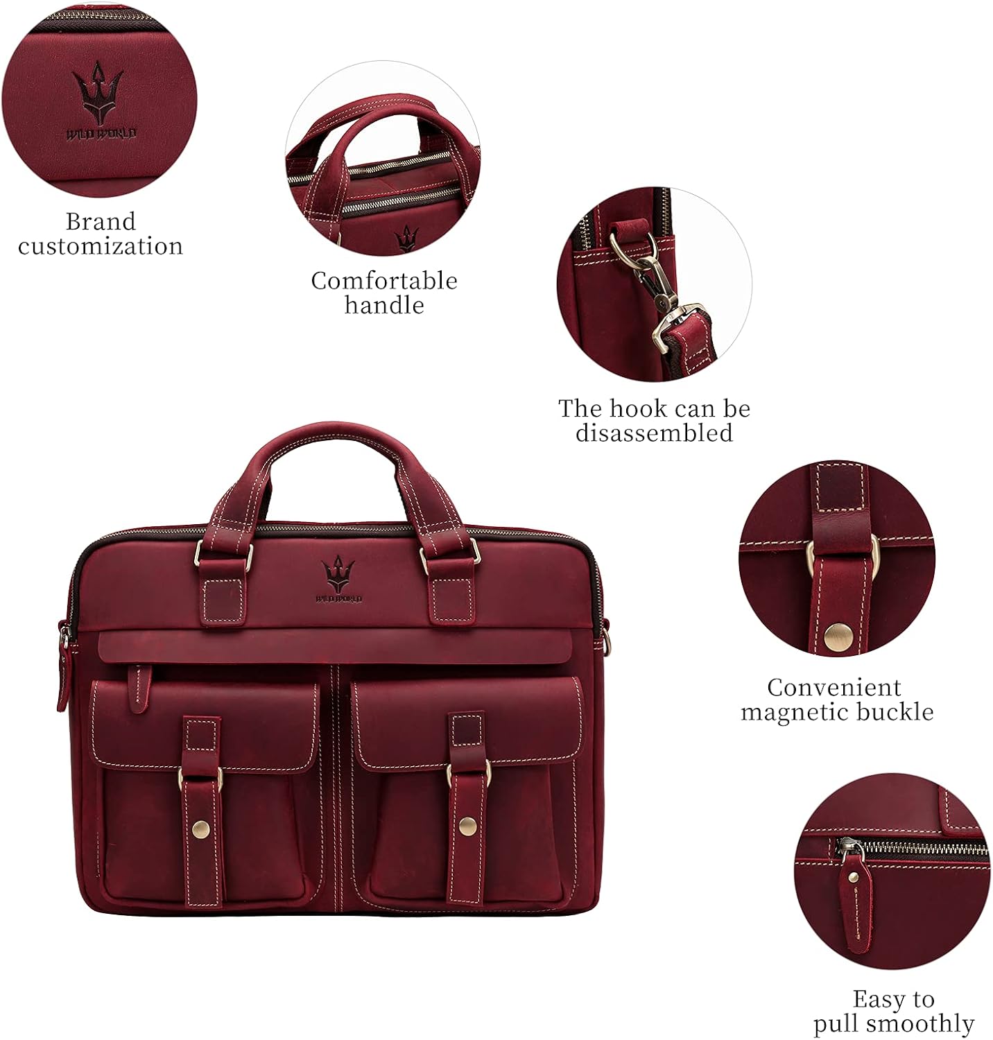 80% Off Discount WILD WORLD Leather Briefcase Shoulder Bag for Men Business Messenger and Laptop Bag Fit Up to 17 Inch Computer (Red)