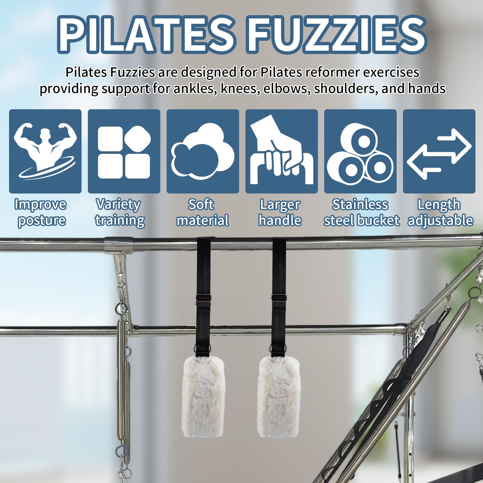 2 cinghie per Pilates Fuzzies, regolabili per Pilates Pilates, polsini in peluche per Pilate Cadillac Reformer, attrezzature per pilate per casa e studio, offrono comfort, stabilità e supporto durante