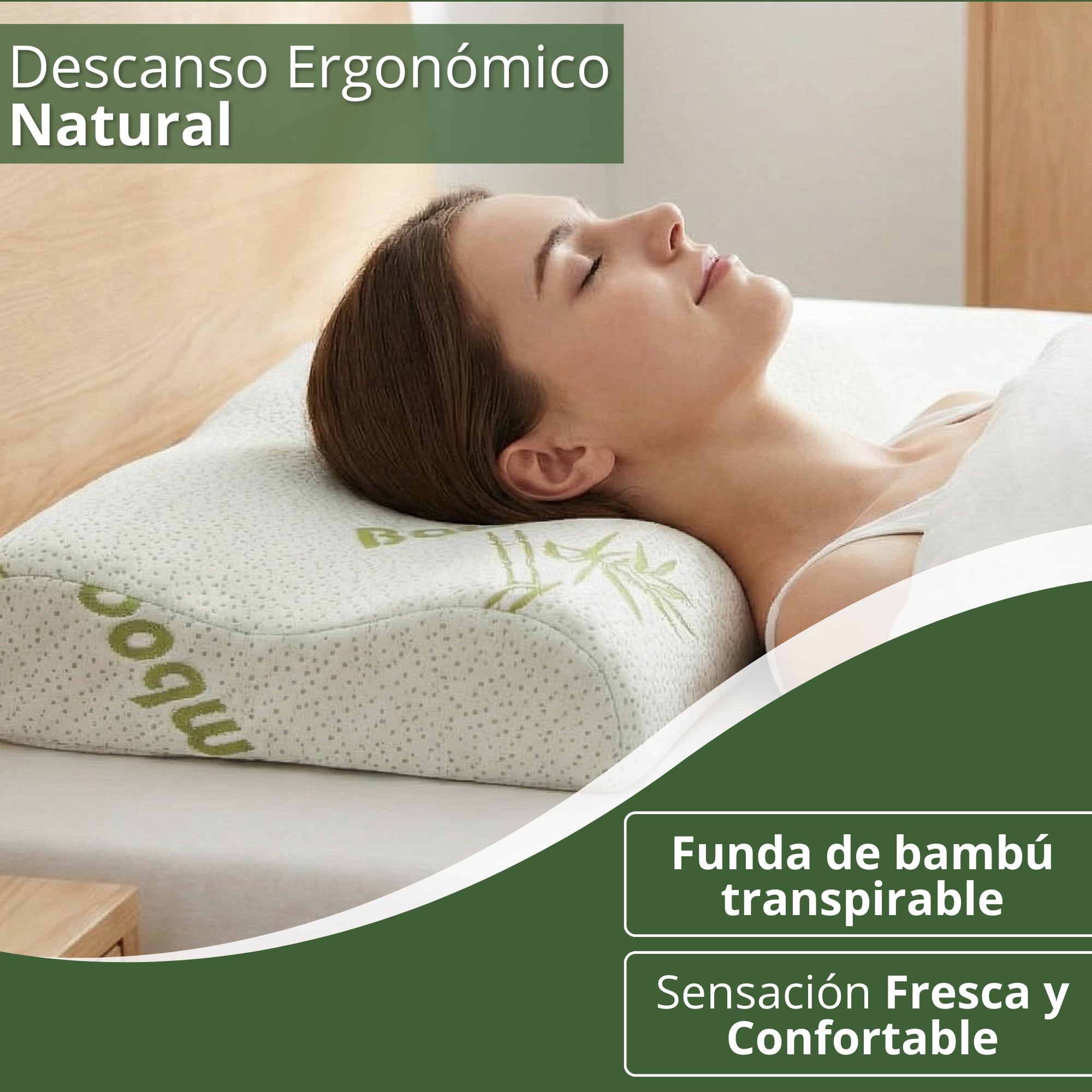 Almohada Cervical 2 en 1, Viscoelástica Memory Foam, Doble Altura Ergonómica, Alivia el Dolor Cervical, Dormir de Lado y Boca Arriba, Funda de Bambú Lavable, 60x40 cm