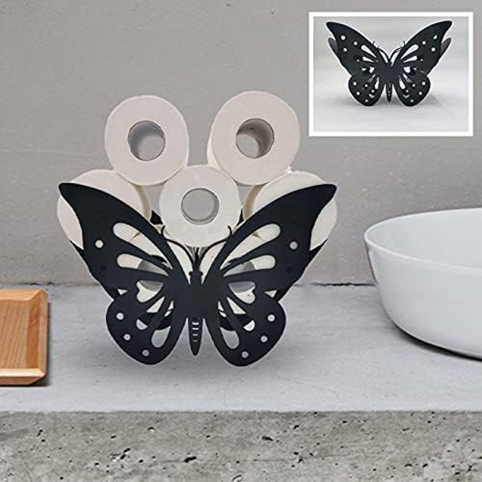 Metal Toilet Roll Holder, Black Toilet Roll Holder Toilet Roll Holder, Toilet Roll Holder Standing,Butterfly,36.5x12x23cm - Image 2