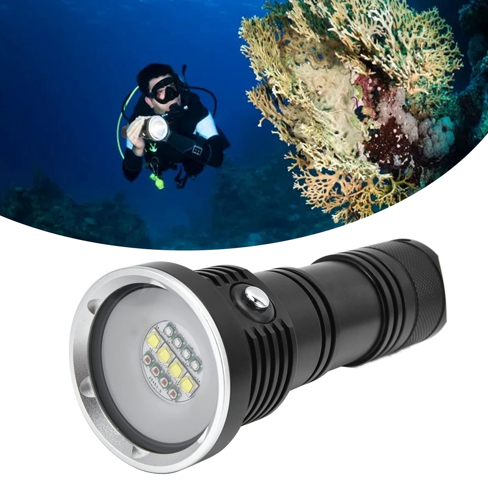 Torcia Subacquea da 12 LED - Luce Subacquea in Alluminio da 10000LM con 3 Colori di Illuminazione - Torcia Sottomarina IP68 Per Pesca Subacquea - 5 Modalità di Illuminazione Torcia Subacquea Per Ester