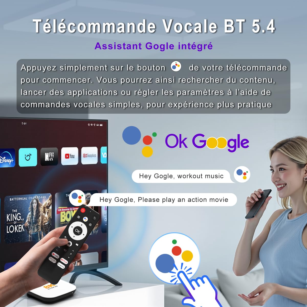 LEFFOT Android 14.0 TV Box 2025, H618 Plus 8K Ultra HD Boitier TV Android, 4GB RAM 128GB ROM, Boitier Android With Contrôle Vocal, 2.4G/5G WiFi 6, BT 5.4, HDR 10, Allwinner H618
