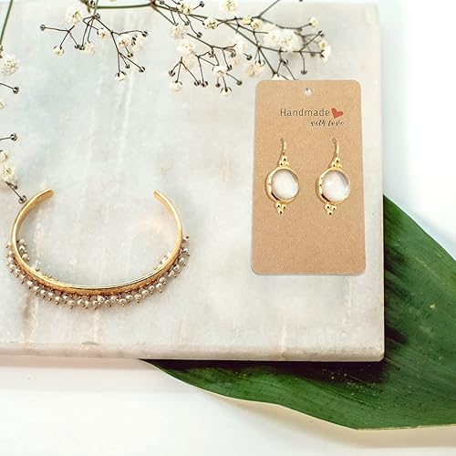 Miniatura 6 de G2PLUS 200 tarjetas de exhibición de aretes, tarjetas de papel kraft, tarjeta de aretes de oreja de 2 x 3.5 pulgadas, hecha a mano con soportes de