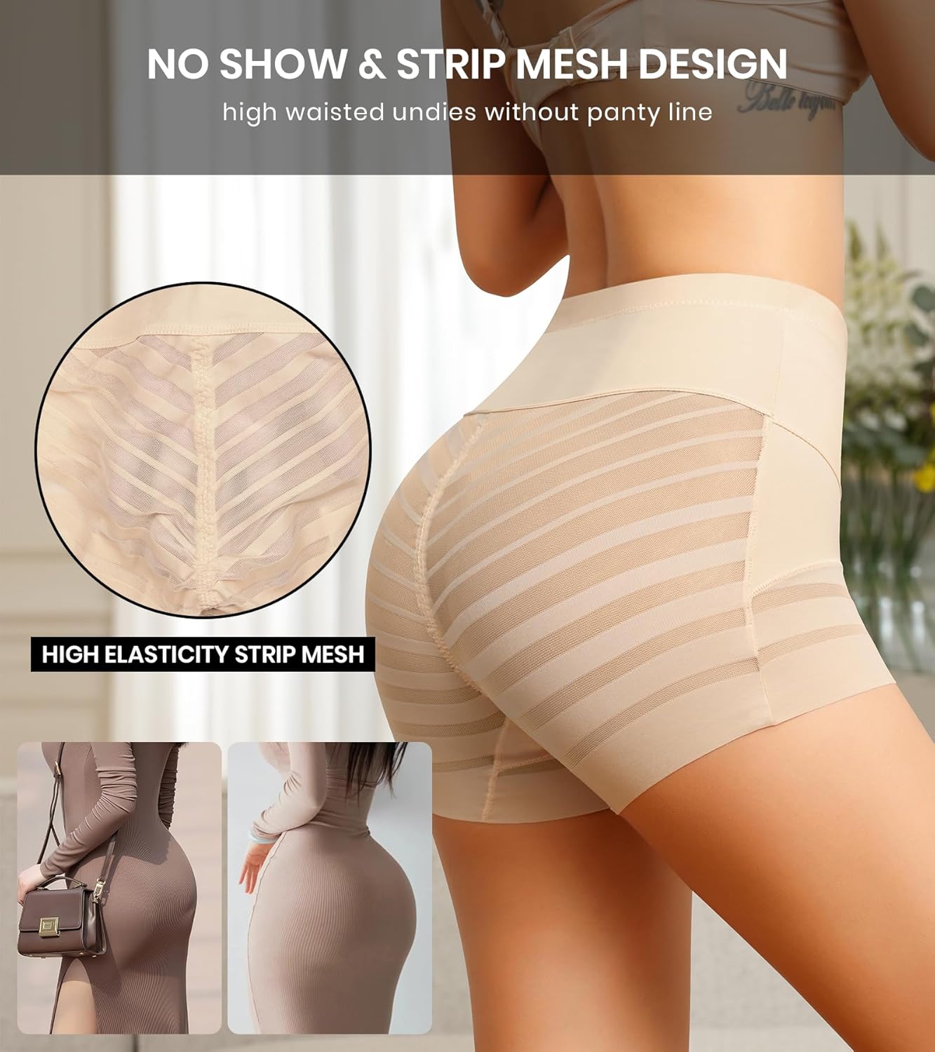 ASIMOON Tummy Control Boyshorts Underwear for Women Stretch High Waisted Shapewear Sexy Mesh No Show Panties for Ladies - Image 4