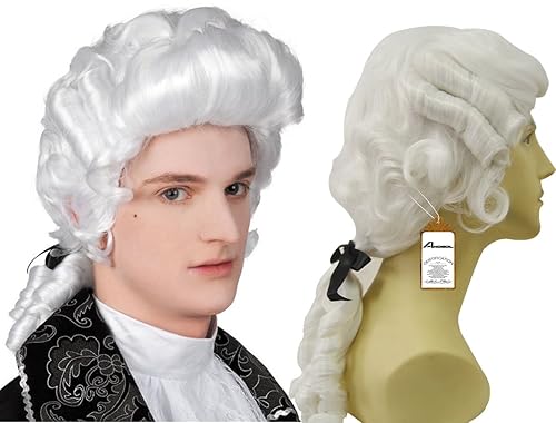 Anogol Peluca de cabello y gorra color blanco rizada colonial para cosplay peluca sintética para hombres peluca de cosplay blanca peluca de Anogol Peluca de cabello y gorra color blanco rizada colonial para cosplay peluca sintética para hombres peluca de cosplay blanca peluca de