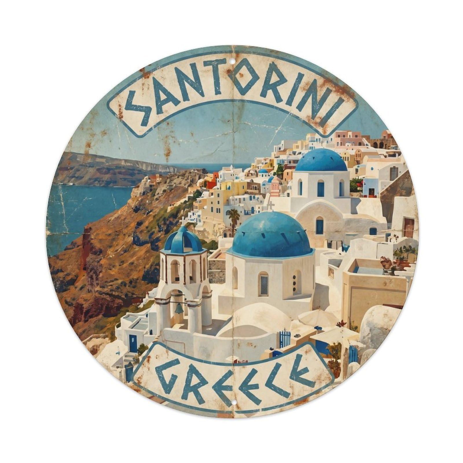 Vintage Travel Santorini Island Greece Metal Tin Sign Plaque