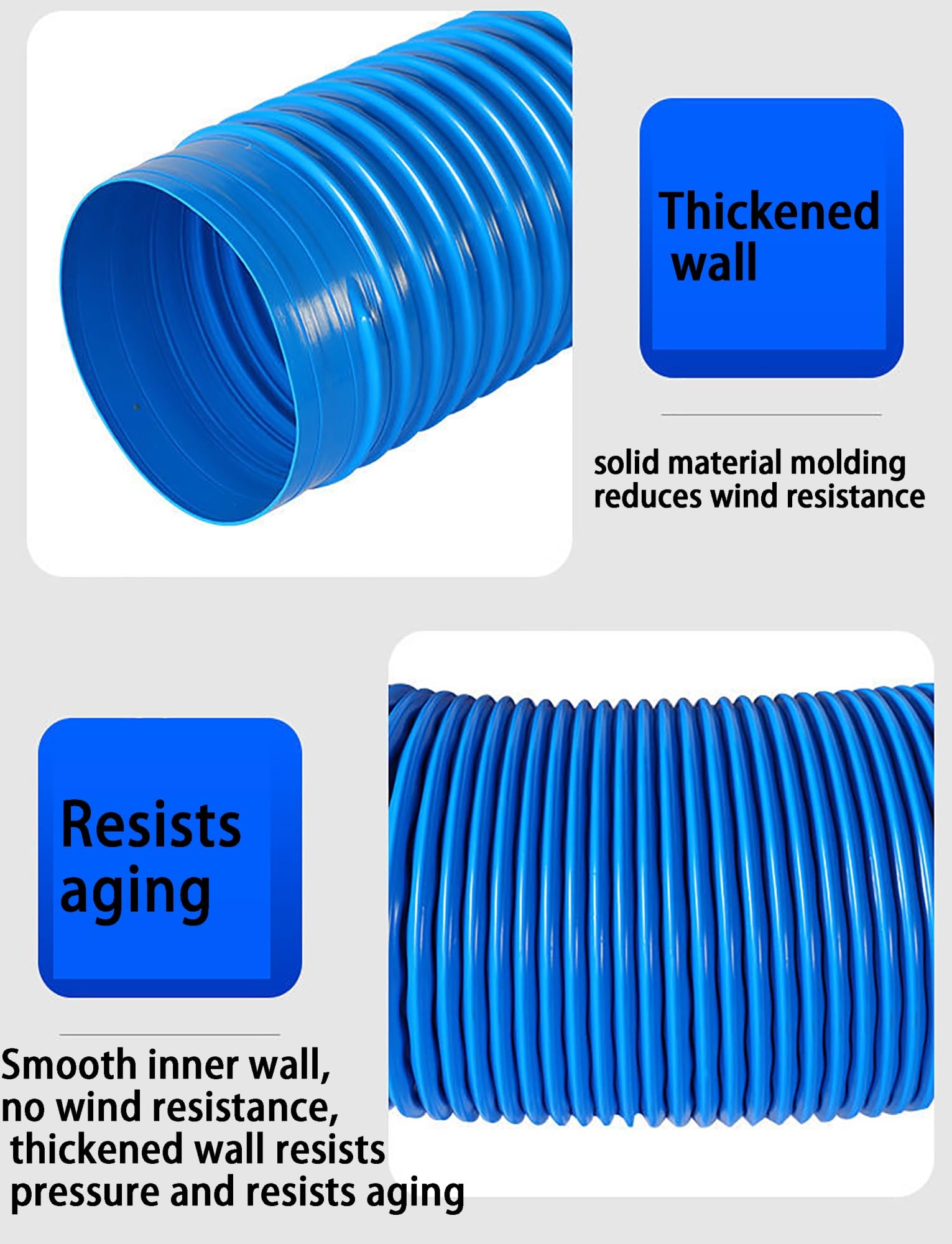 Manguera de succión polvo, caucho PVC | Manguera de recolección de polvo de PVC azul Ventilación CNC for carpintería 100 cm D 3,2-40 cm (D 5,5 cm)(D 21cm)
